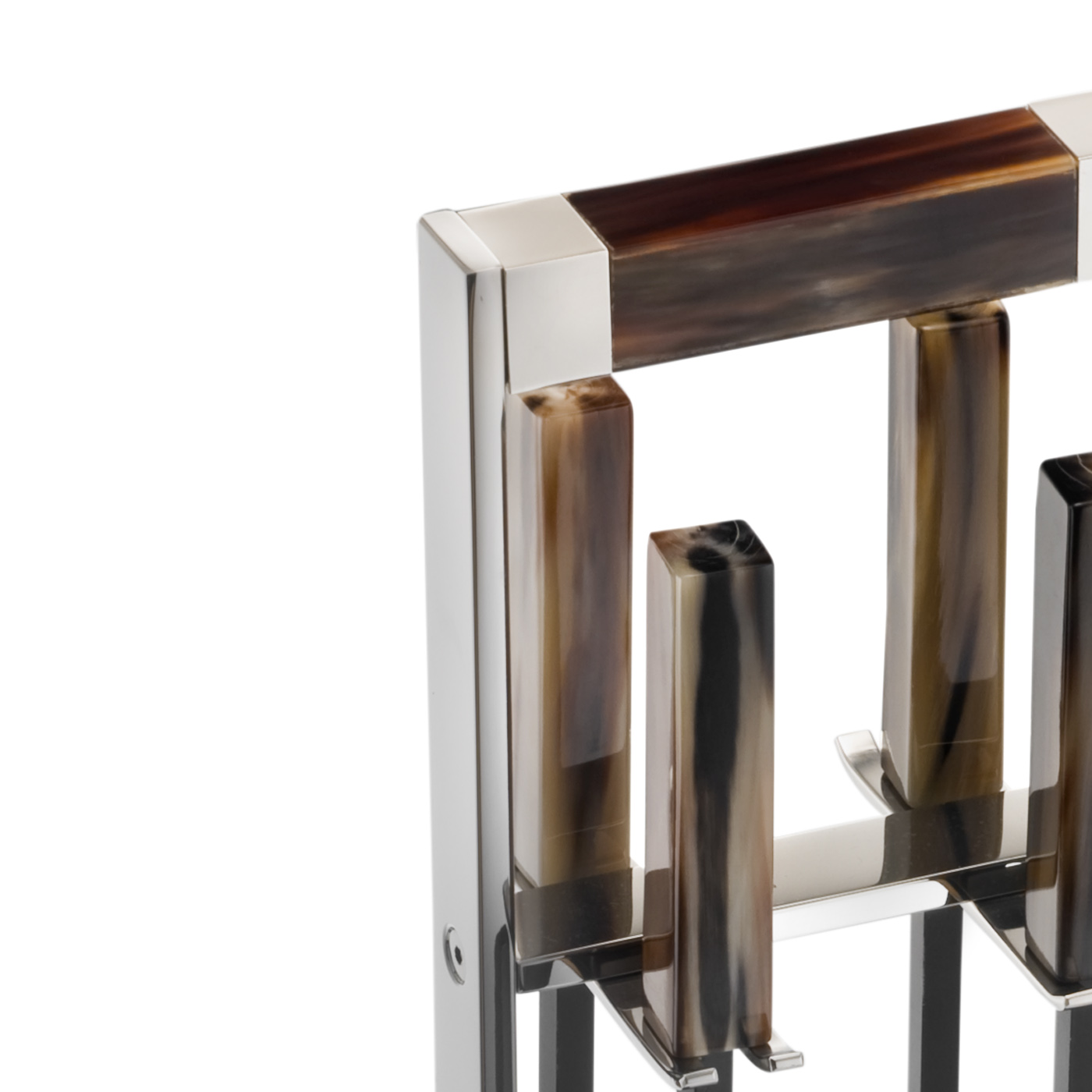 Coat stands and complementary furniture - Vesta fireplace set in horn and stainless steel - detail - Arcahorn