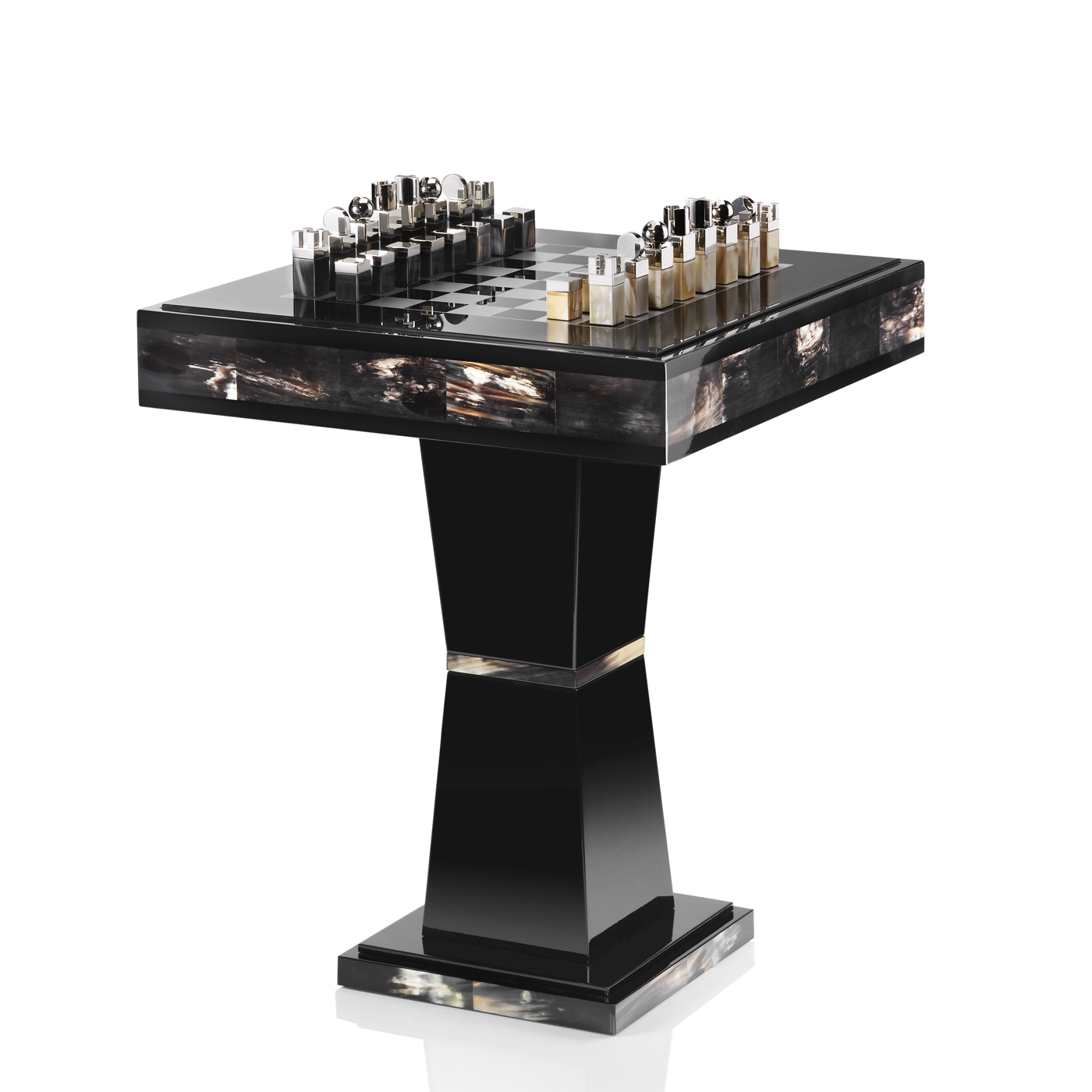 Gaming tables - Alfio chess table in horn and glossy black lacquered wood - Arcahorn