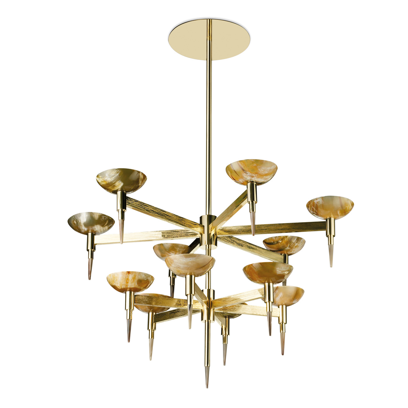 Lamps - Lucrezia chandelier in horn and handengraved gilded brass - Arcahorn