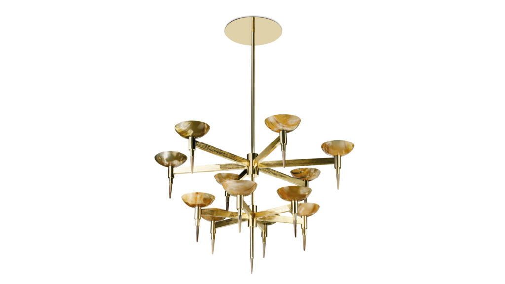 Lamps - Lucrezia chandelier in horn and handengraved gilded brass ...