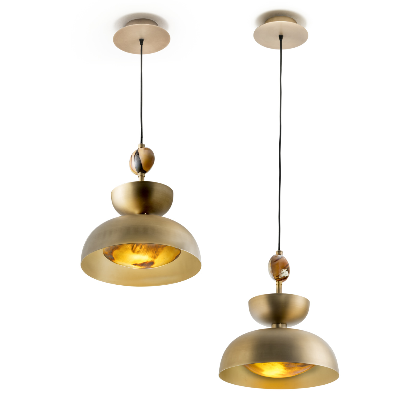 Lamps - Vesuvio suspension lamp in horn and satin brass - detail - Arcahorn