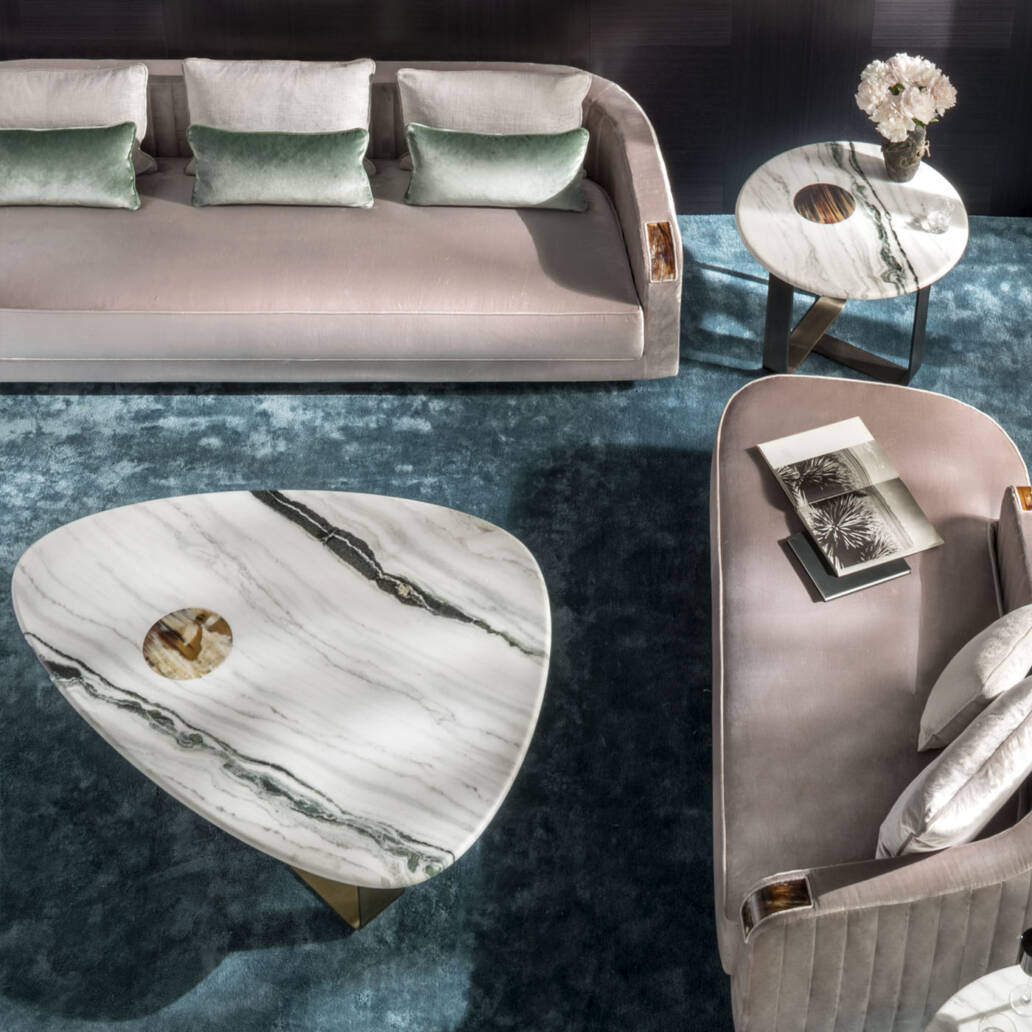 Tables and console tables - Demetra coffee table in Dalmata marble and horn - ambiance photo - Arcahorn