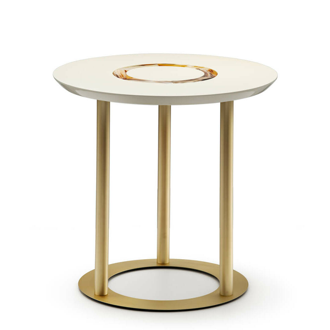 Tables and console tables - Saturno side table in wood with ivory gloss finish and horn - still life - Arcahorn