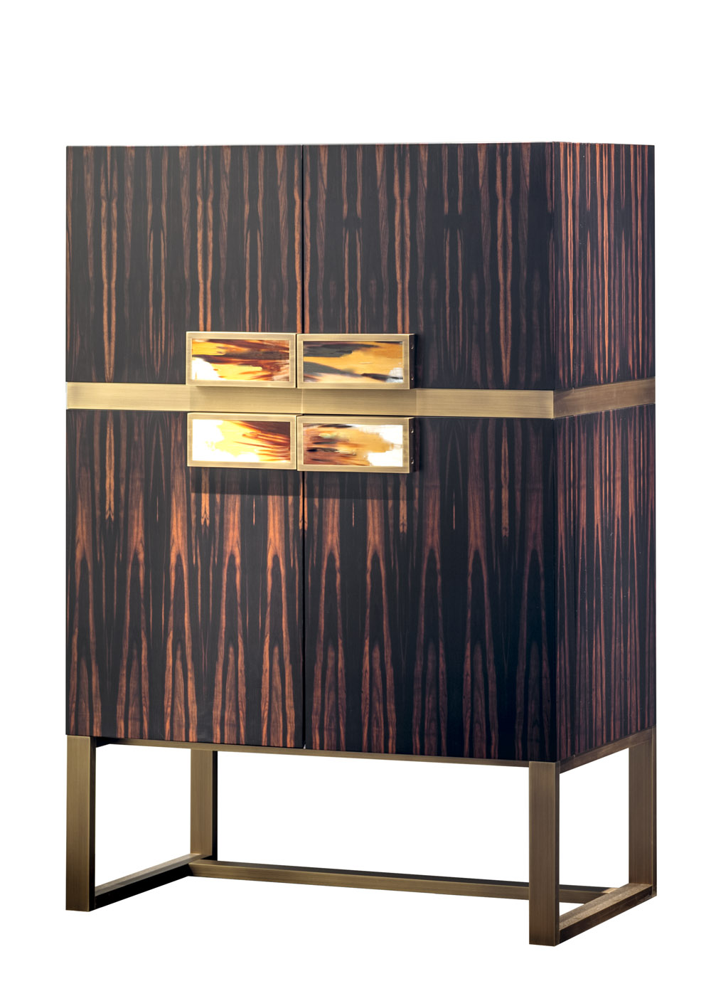 Cabinets and bookcases - Cosmopolitan bar cabinet in horn and Makassar ebony veneer and burnished brass - vertical - Arcahorn
