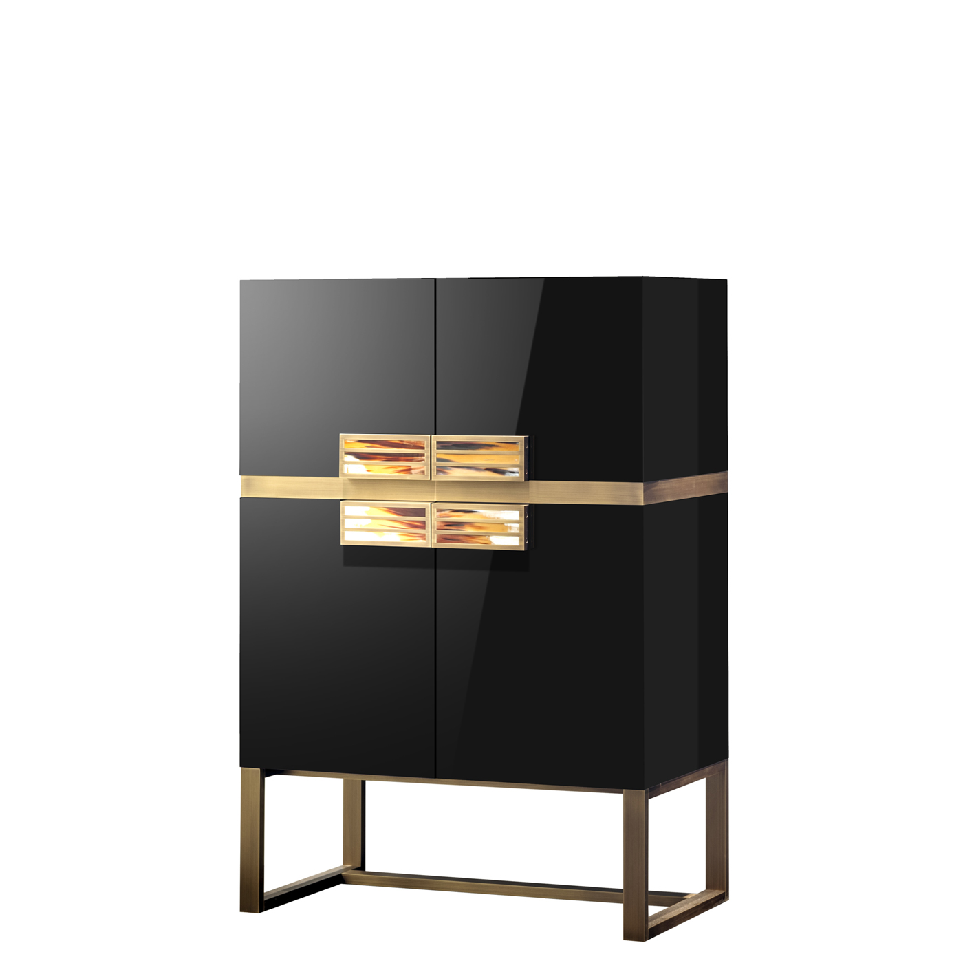 Cabinets and bookcases - Cosmopolitan bar cabinet in glossy black lacquered wood and brass - Arcahorn