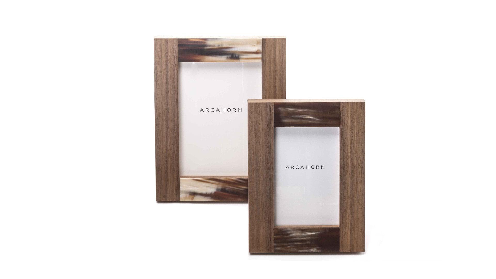 Picture frames and boxes - Medea picture frames in horn and Canaletto walnut veneer - cover - Arcahorn