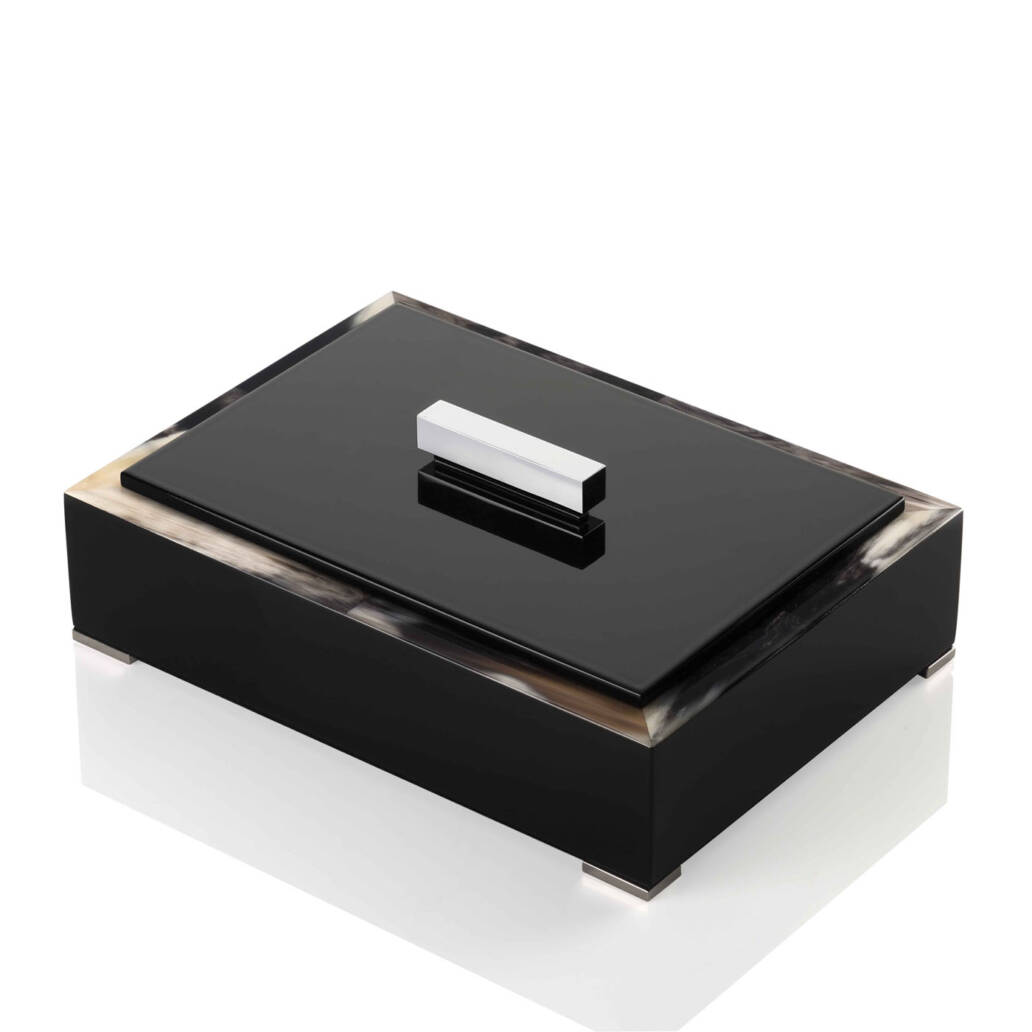 Office sets and smoking accessories - Geremia tissue box holder in horn and  lacquered wood- Arcahorn
