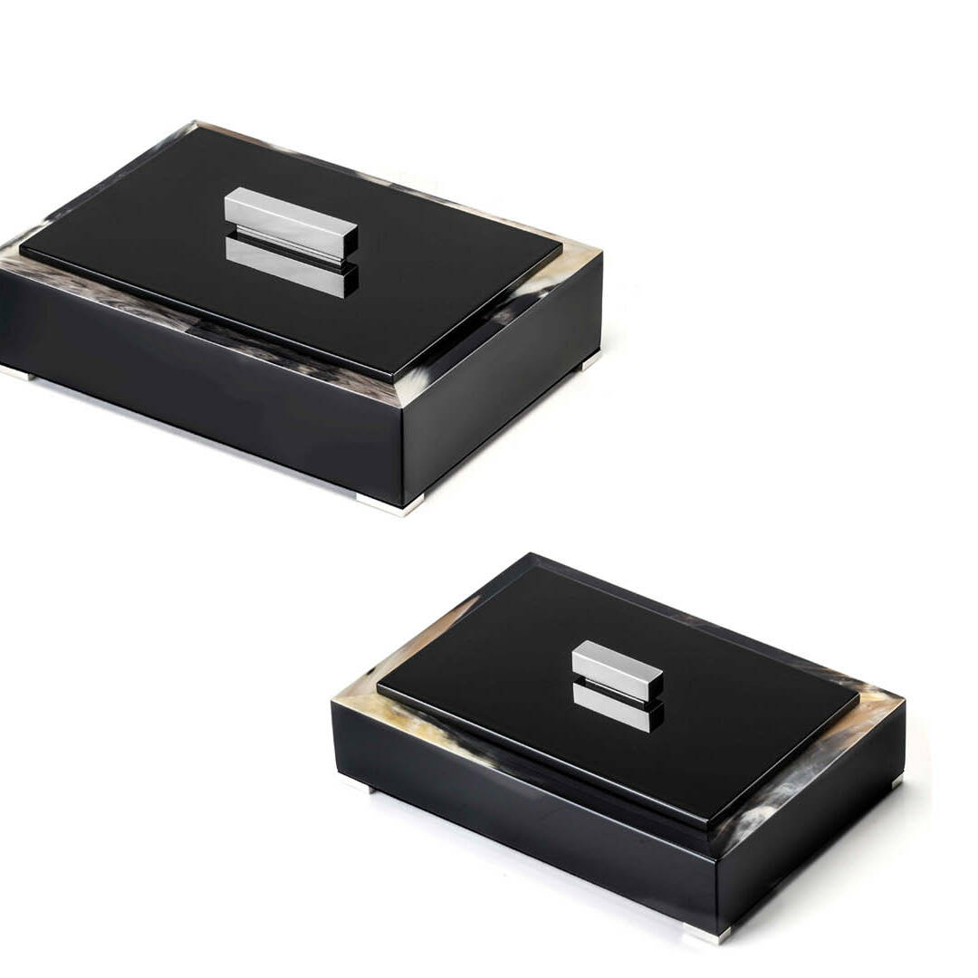 Picture frames and boxes - Selene boxes in horn and glossy black lacquered wood - cover - Arcahorn