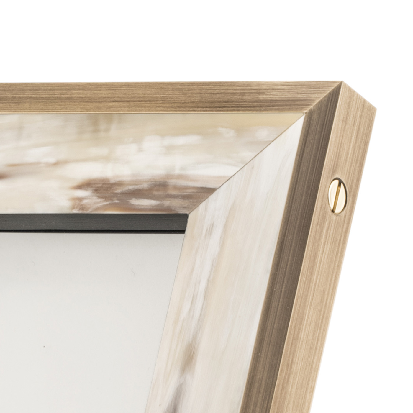 Picture frames and boxes - Zeno picture frame in matte horn and burnished brass - detail - Arcahorn