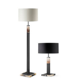 Lamps - Alma table and floor lamp in black leather and horn - Arcahorn