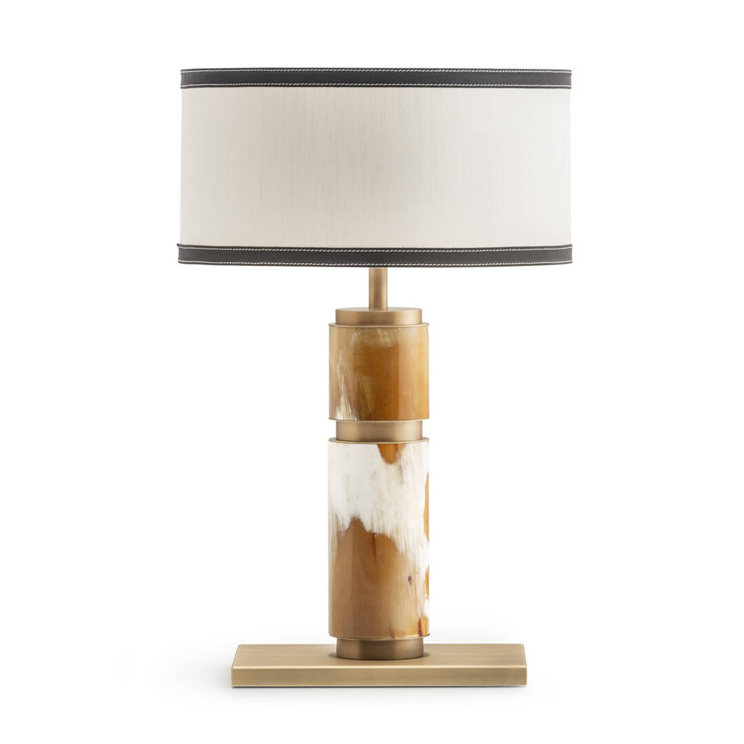 Lamps - Babel table lamp in satin brass and horn - cover - Arcahorn
