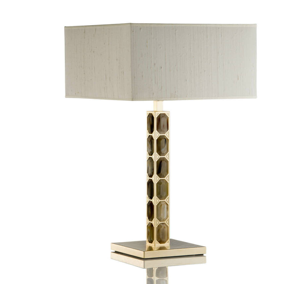 Lamps - Borgia table lamp in horn and handengraved 24k gold plated brass - cover - Arcahorn