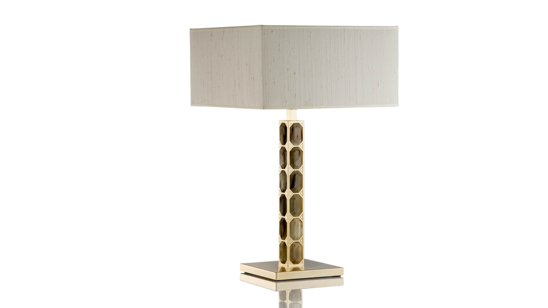 Lamps - Borgia table lamp in horn and handengraved 24k gold plated brass - cover - Arcahorn