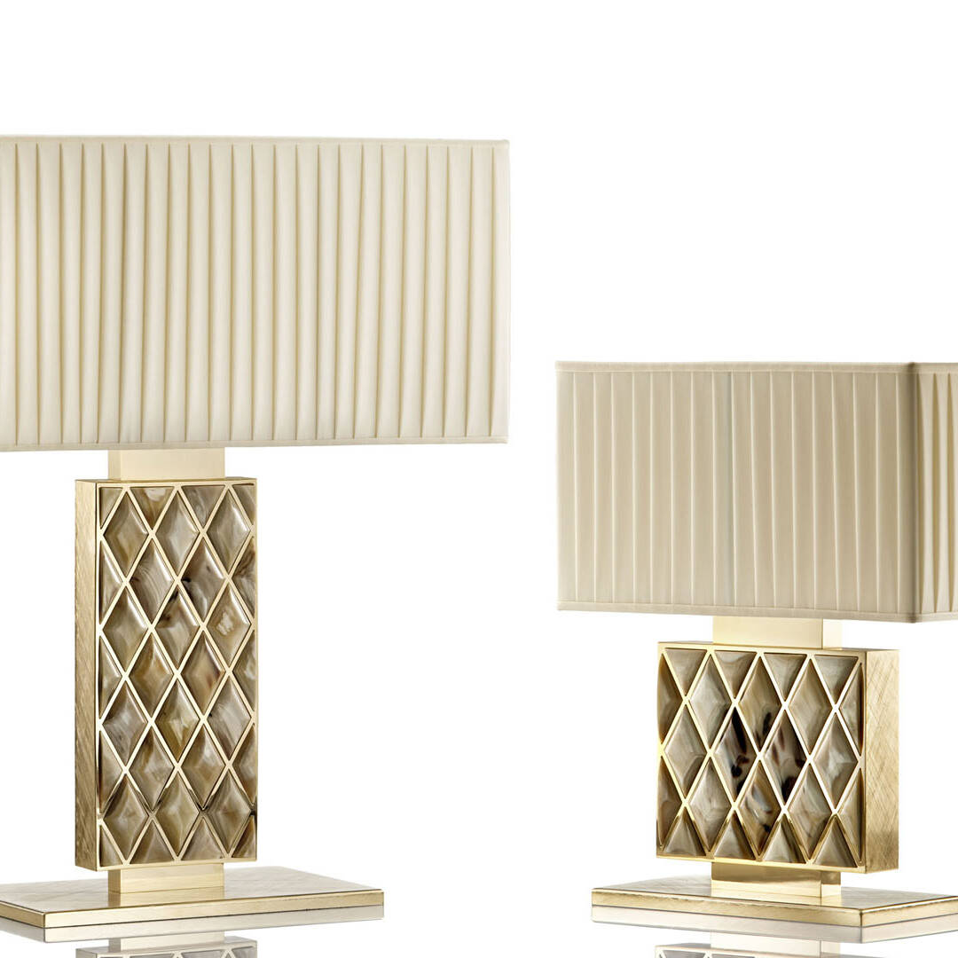 Lamps - Saba table lamps in hand engraved 24K gold plated brass. and horn - cover - Arcahorn