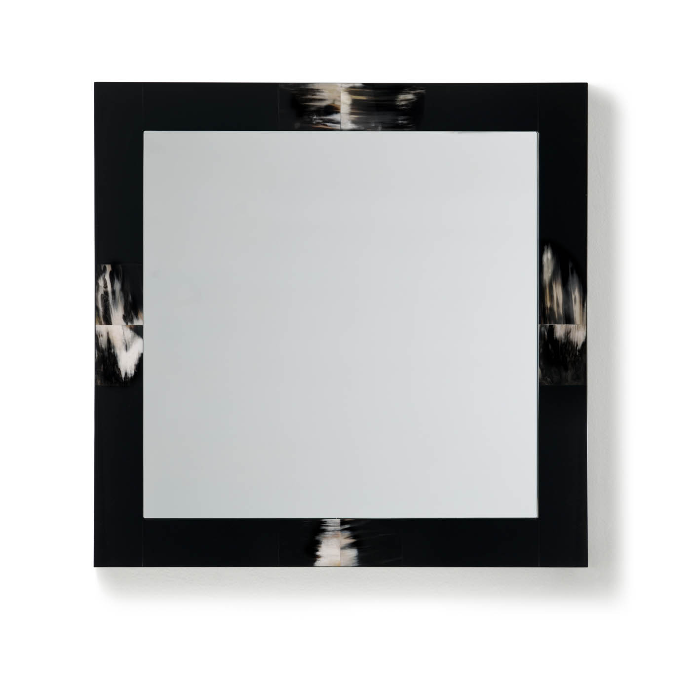 Wall mirrors - Erasmo square wall mirror in glossy black lacquered wood and horn - Arcahorn