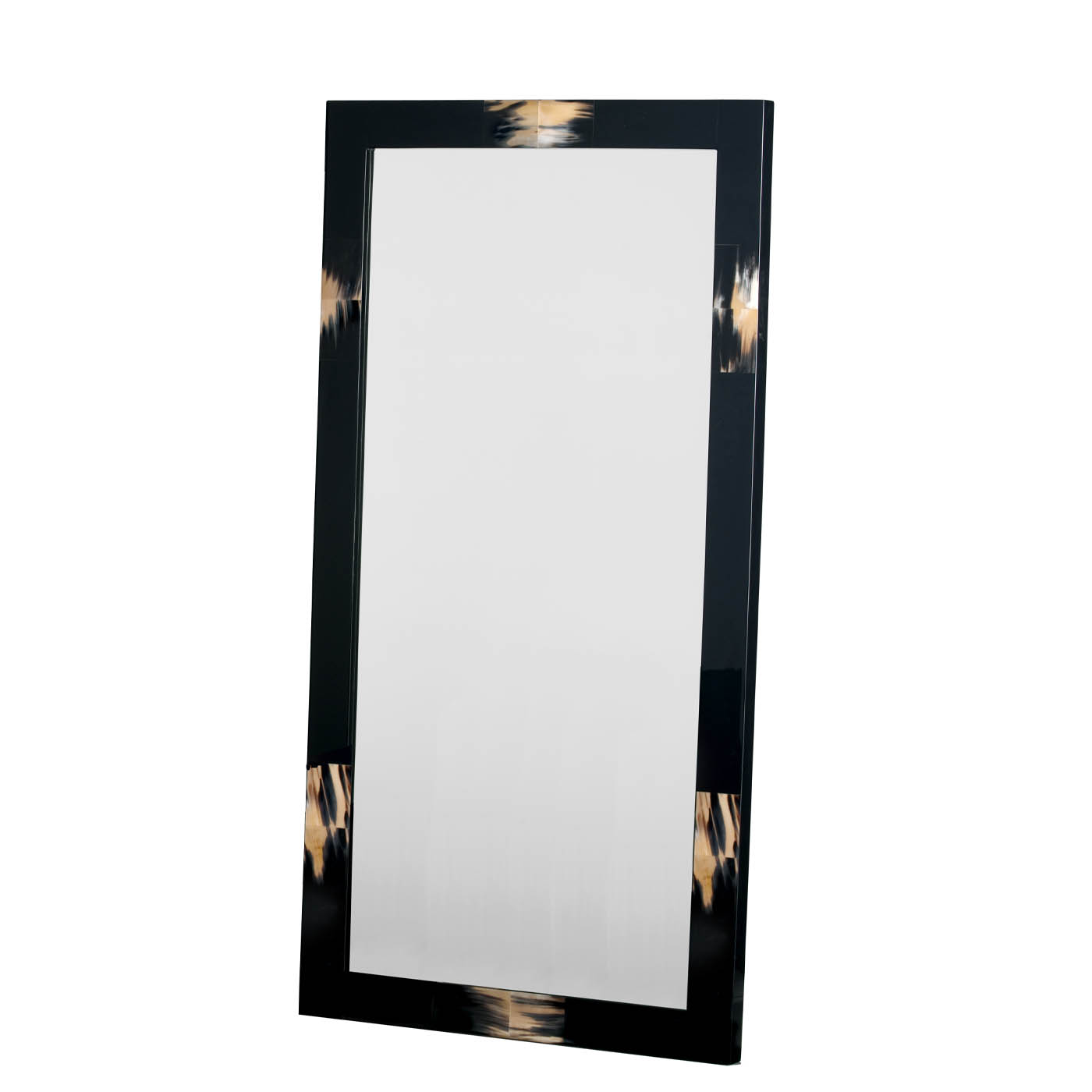 Wall mirrors - Erasmo rectangular wall mirror in glossy black lacquered wood and horn - Arcahorn