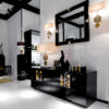 Wall mirrors - Erasmo square wall mirror in glossy black lacquered wood and horn - ambiance picture - Arcahorn