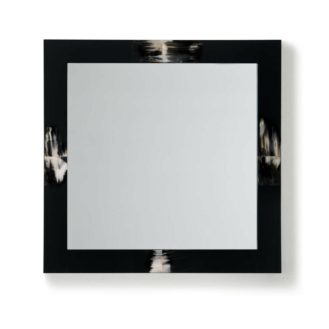 Wall mirrors - Erasmo square wall mirror in glossy black lacquered wood and horn - cover - Arcahorn