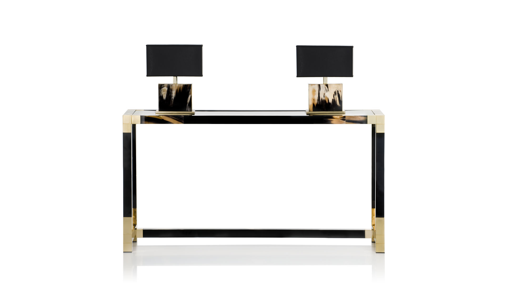 Tables and console tables - Alcamo console table in lacquered wood, horn and 24k gold plated brass – cover - Arcahorn