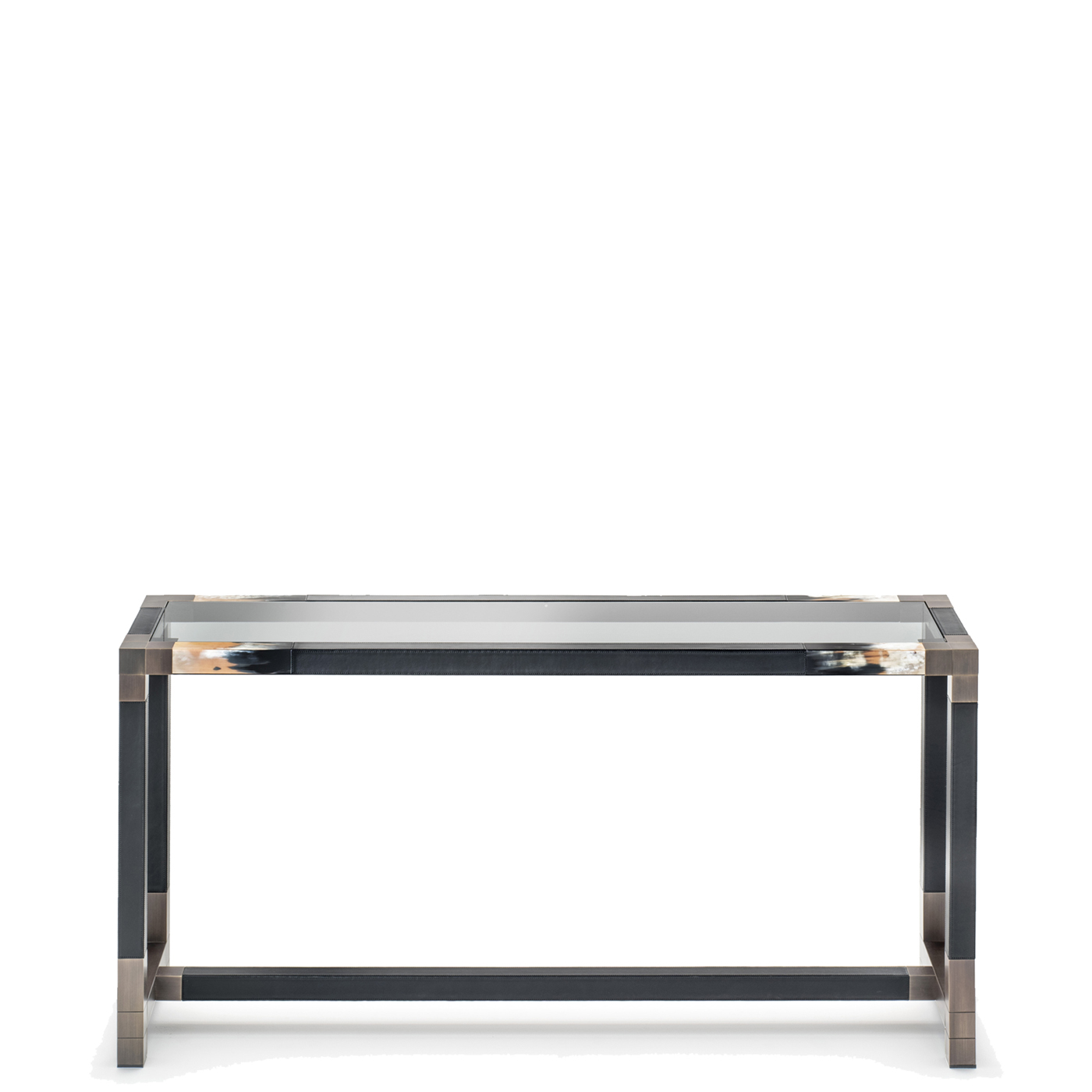 Tables and console tables - Alcamo console table in black leather, horn and burnished brass - Arcahorn