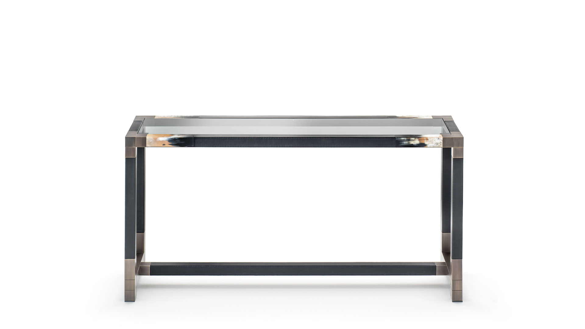 Tables and console tables - Alcamo console table in black leather, horn and burnished brass - cover - Arcahorn