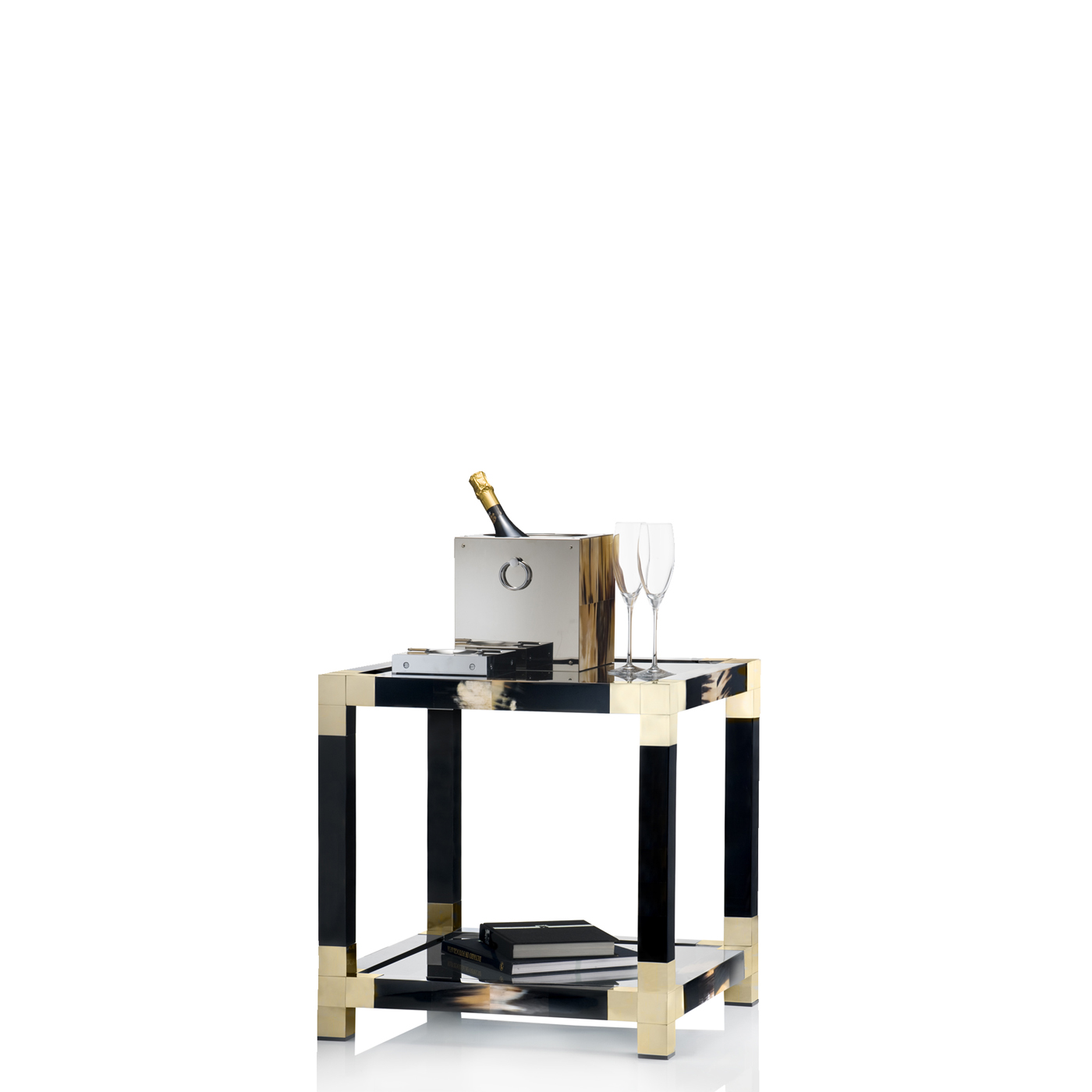 Tables and console tables – Alcamo side table in glossy black lacquered wood and 24k gold plated brass – Arcahorn