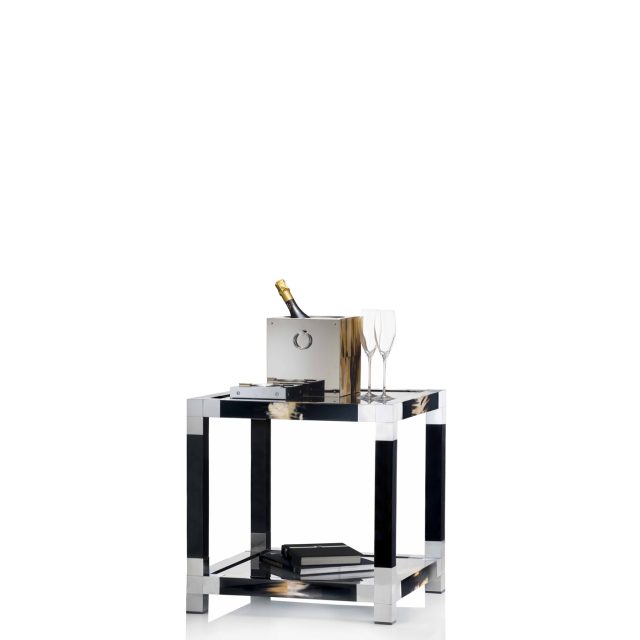 Tables and console tables – Alcamo side table in glossy black lacquered wood and palladium plated brass – Arcahorn