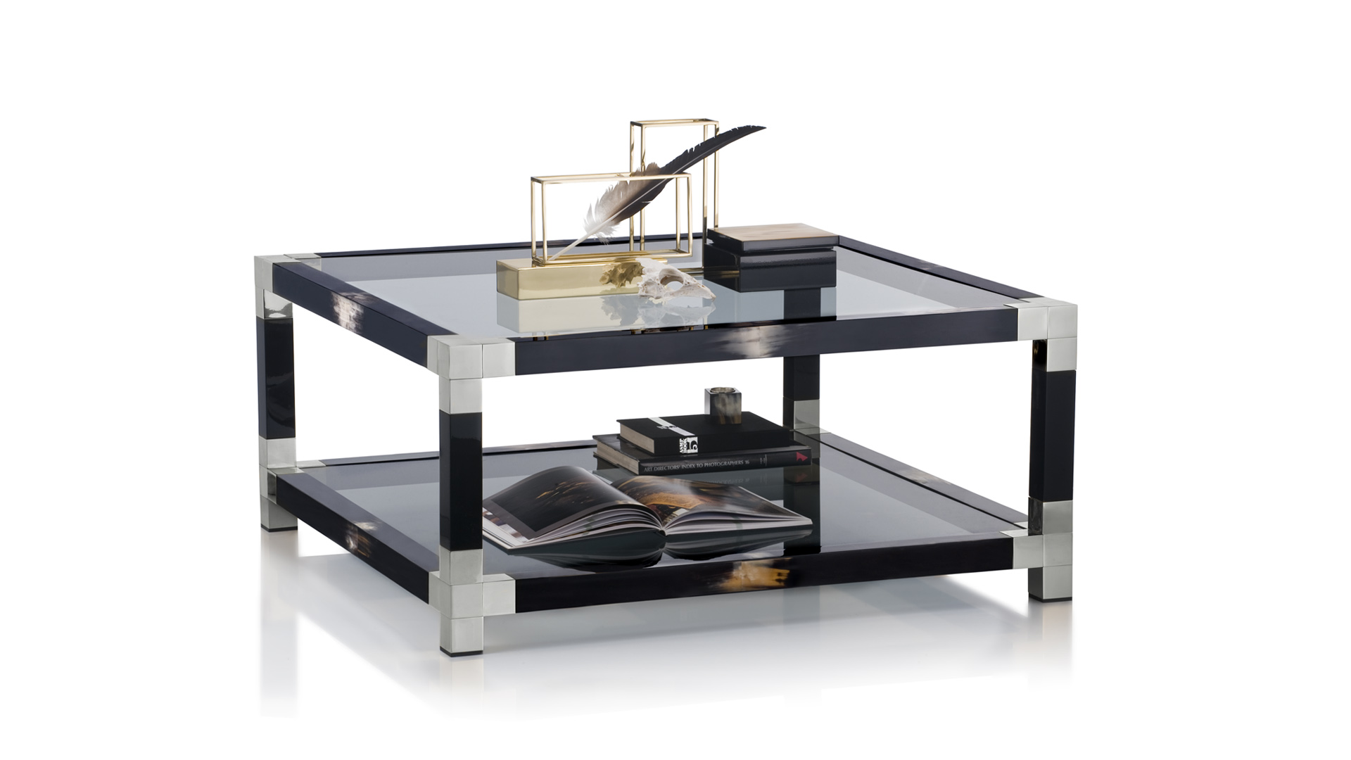 Tables and consolle tables - Alcamo coffee table in glossy black lacquered wood and horn - cover - Arcahorn