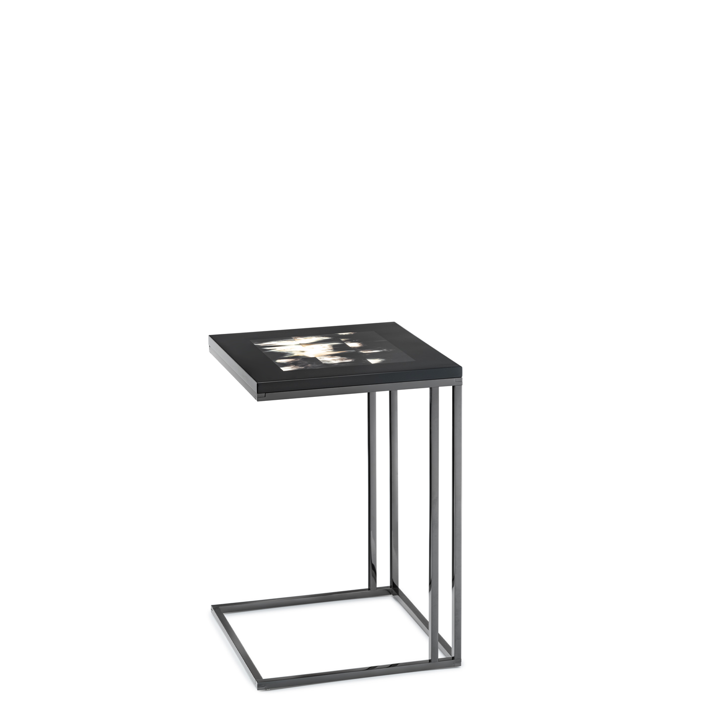 Tables and console tables - Eric end table in horn, glossy black lacquered wood and gunmetal stainless steel - side view -Arcahorn