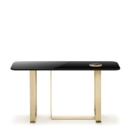 Tables and Console tables - Minerva console table in glossy black lacquered wood and horn - Arcahorn