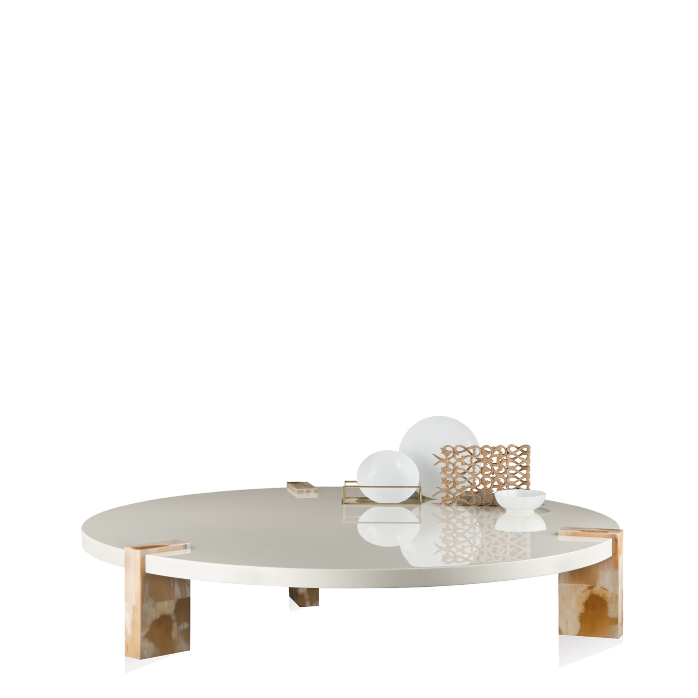 Tables and console tables - Paestum coffee table in glossy ivory lacquered wood and horn- Arcahorn