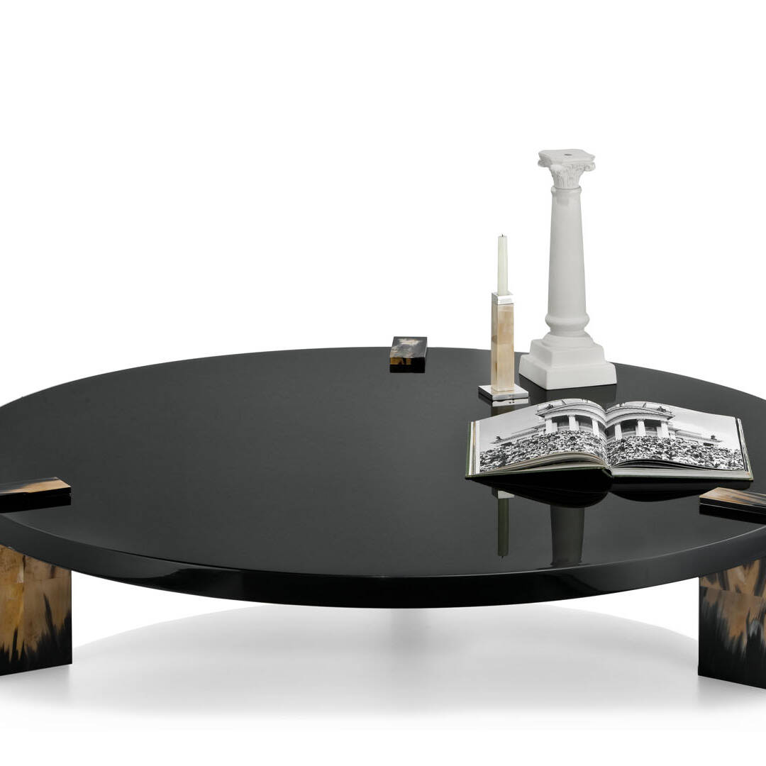 Tables and console tables - Paestum coffee table in glossy black lacquered wood and horn - cover - Arcahorn