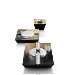 Office sets  and smoking accessories - Bacco smoking set in horn and glossy black lacquered wood - Arcahorn