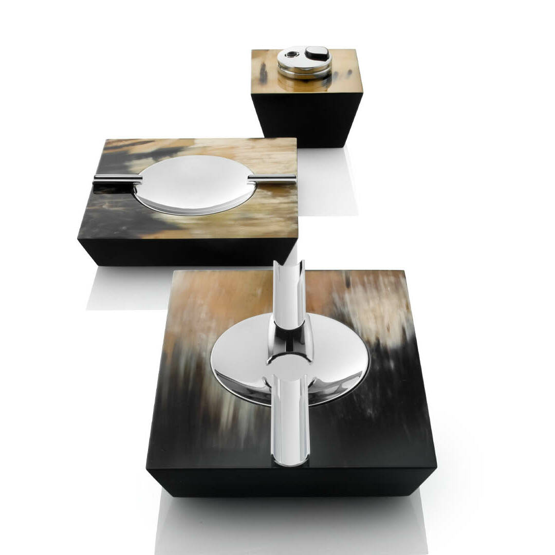 Office sets and smoking accessories - Bacco smoking set in horn and glossy black lacquered wood - cover - Arcahorn