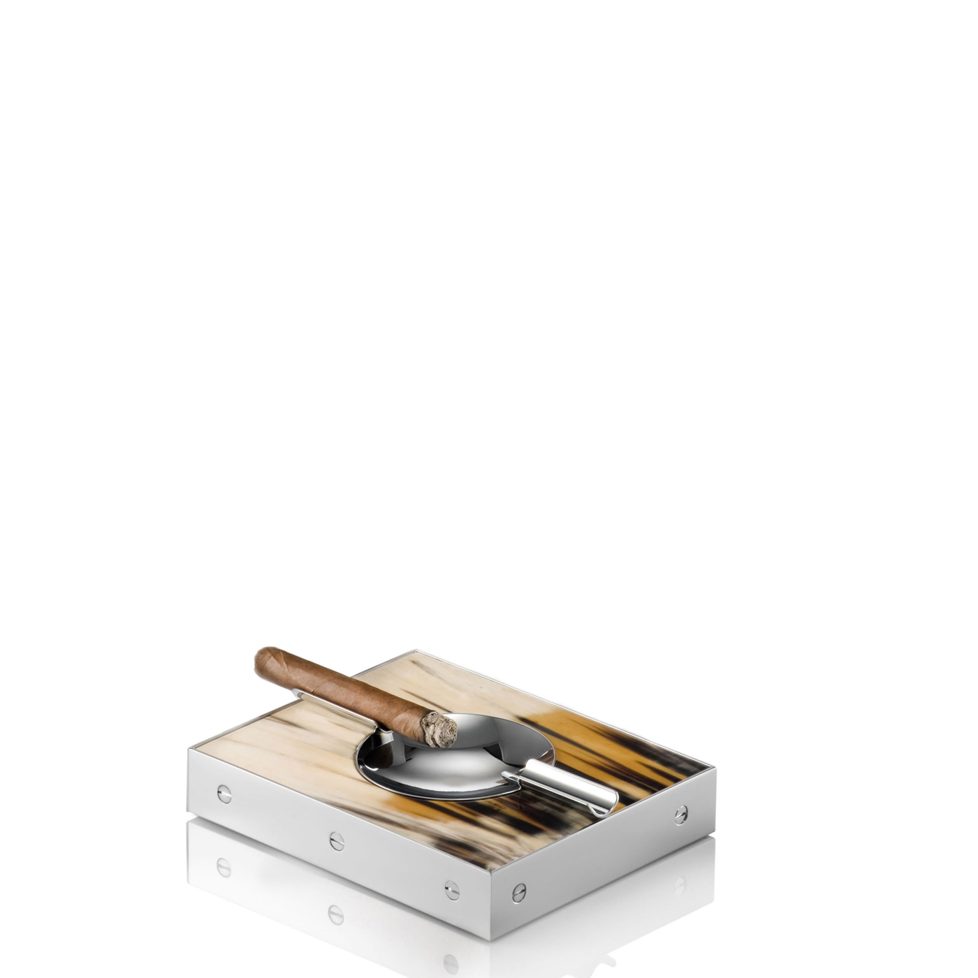 Office sets and smoking accessories - Cassio ashtray in horn and chromed brass mod. 1368 - Arcahorn