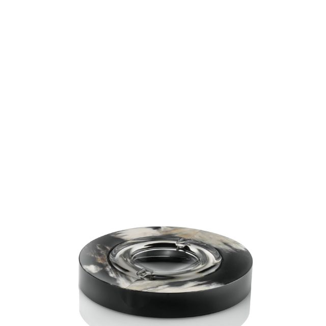 Office sets and smoking accessories – Eliseo ash tray in horn and glossy black lacquered wood - Arcahorn