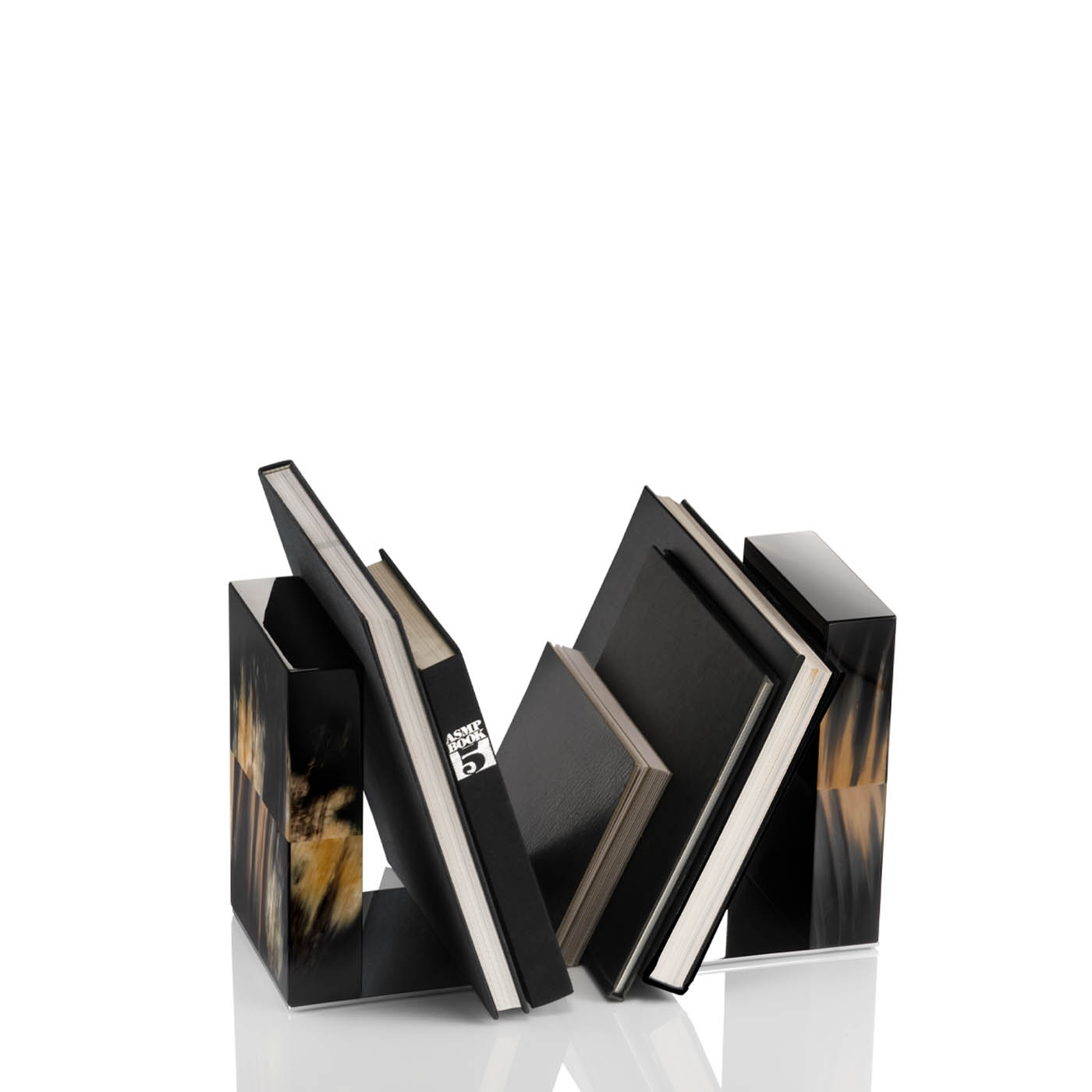 Office sets and smoking accessories - Igor set of bookends in glossy black lacquered wood and horn - Arcahorn