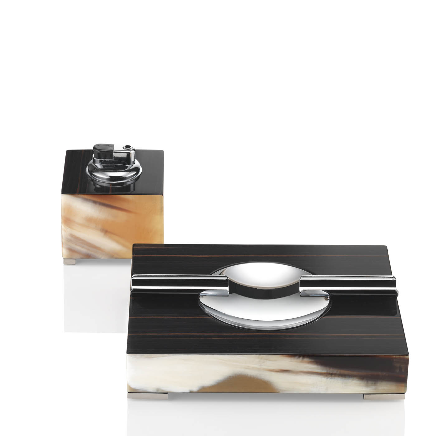 Office sets and smoking accessories - Teodoro smoking set in horn and glossy ebony - Arcahorn