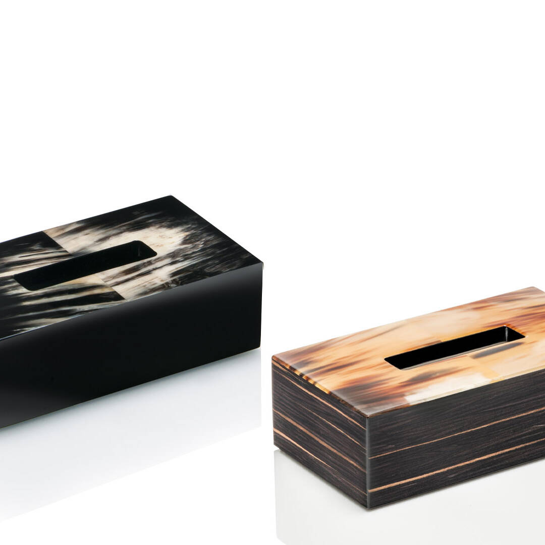 Bath sets - Armida tissue box holder in horn and glossy ebony or glossy black lacquered wood - cover - Arcahorn