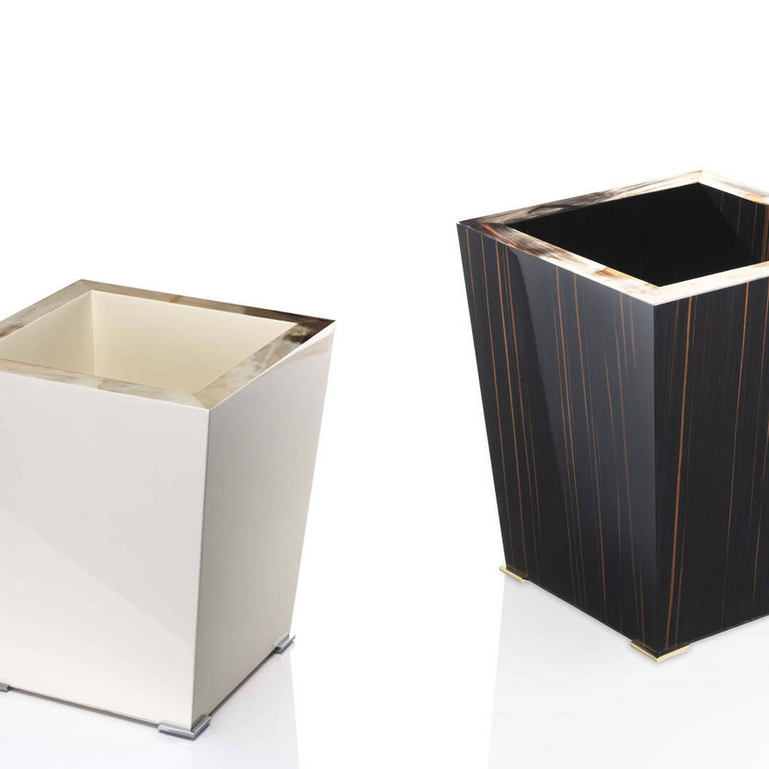 Bath sets - Fedro waste paper basket in wood and horn - cover - Arcahorn