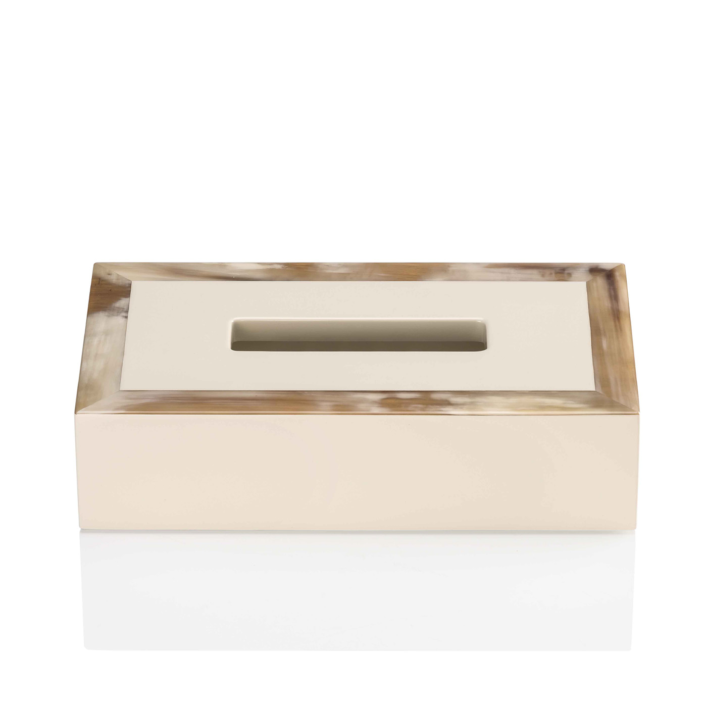 Bath sets - Geremia tissue box holder in horn and glossy ivory lacquered wood 5318c - Arcahorn