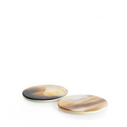 Tableware - Chelsea set of 2 round wine coasters in horn and glossy ivory lacquered wood - Arcahorn