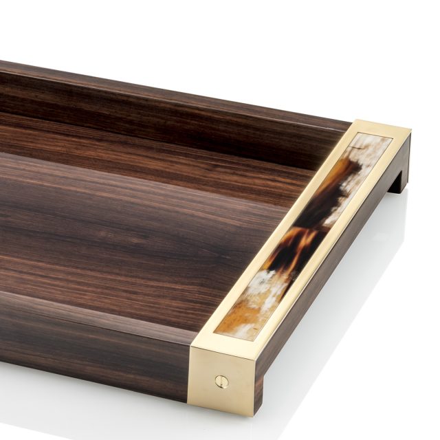 Tableware - Mida tray in horn and Amara ebony veneer - detail - Arcahorn