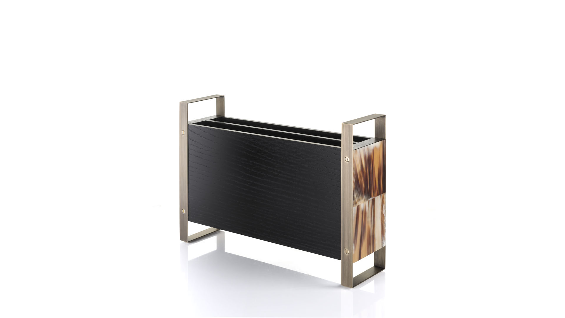 Coat stands and complementary furniture - Dante magazine rack in black oak veneer and horn - cover - Arcahorn