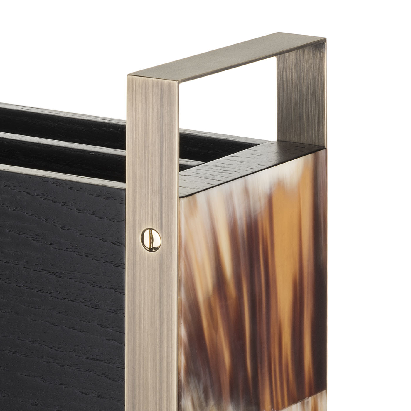 Coat stands and complementary furniture - Dante magazine rack in black oak veneer and horn - detail - Arcahorn
