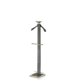 Coat stands and complementary furniture - Tamigi wardrobe valet in dark brown leather and horn - Arcahorn