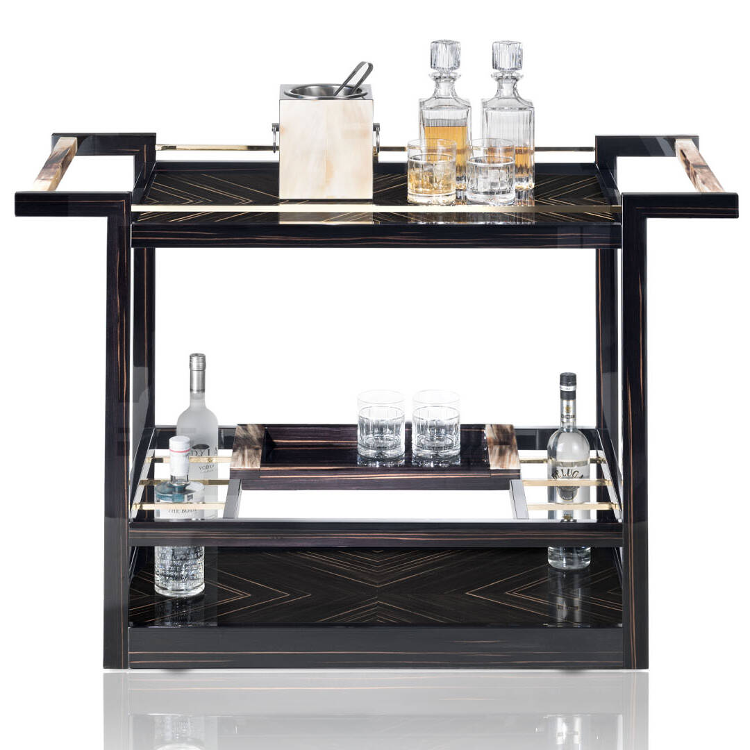 Trolleys and Butlers serving tables - Elia trolley in glossy ebony and horn - cover - Arcahorn