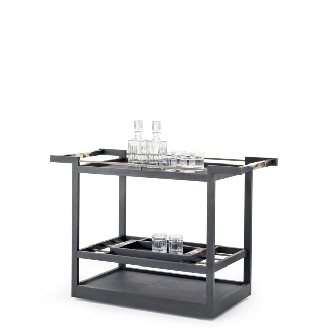 Trolleys and butlers serving tables - Elia trolley in black oak veneer and horn - Arcahorn