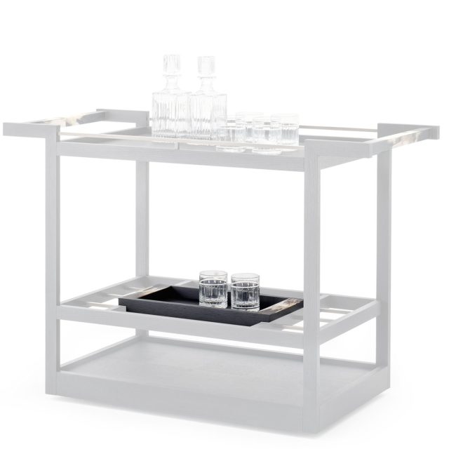 Trolleys and Butlers serving tables - Elia tray in black oak veneer and horn - Arcahorn