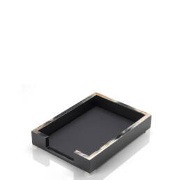 Office sets and smoking accessories - Calipso A4 letter tray in horn, glossy black lacquered wood and leather - Arcahorn
